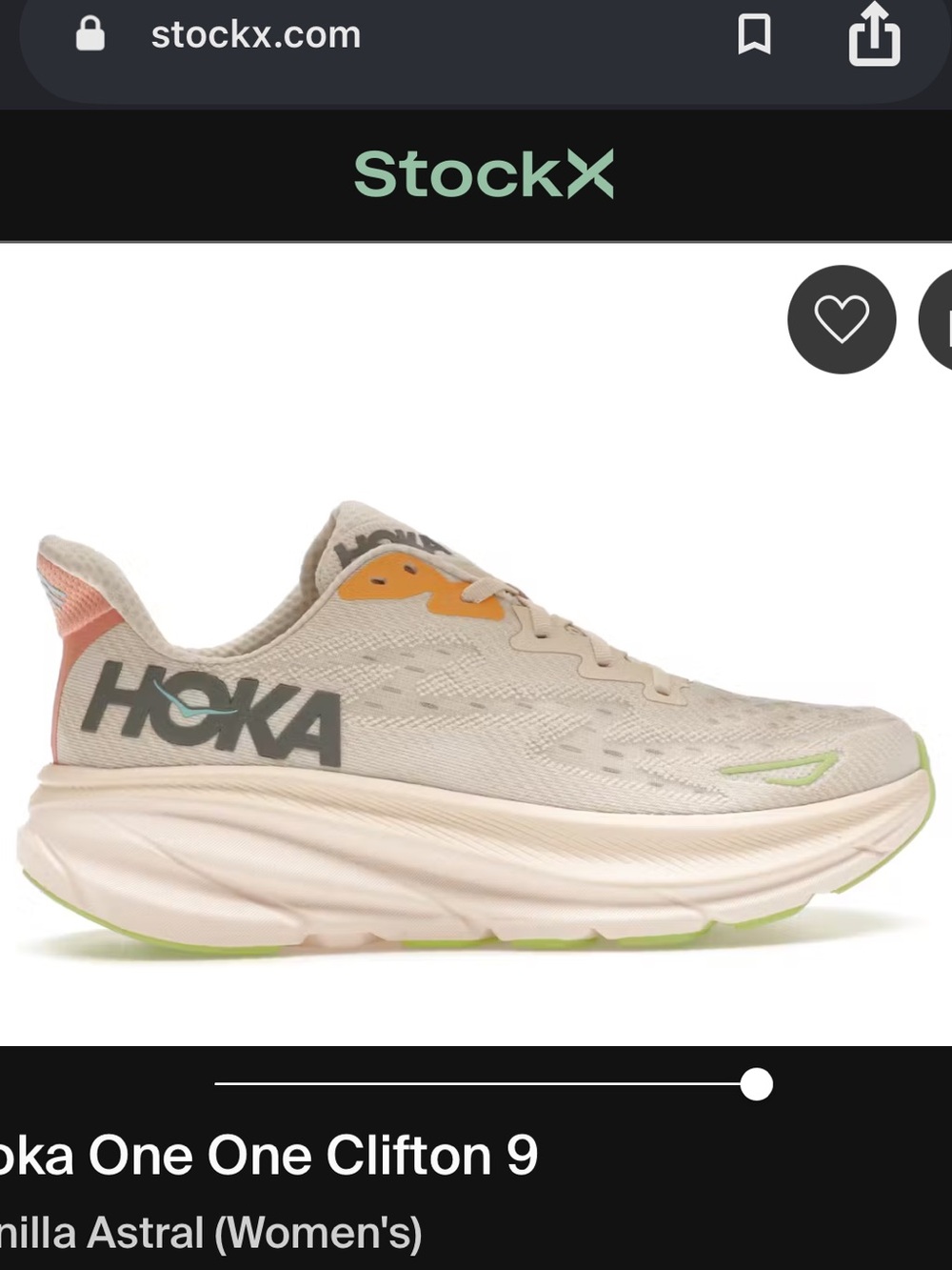 Hoka Women's Clifton 9 in Vanilla with Coral  Accents